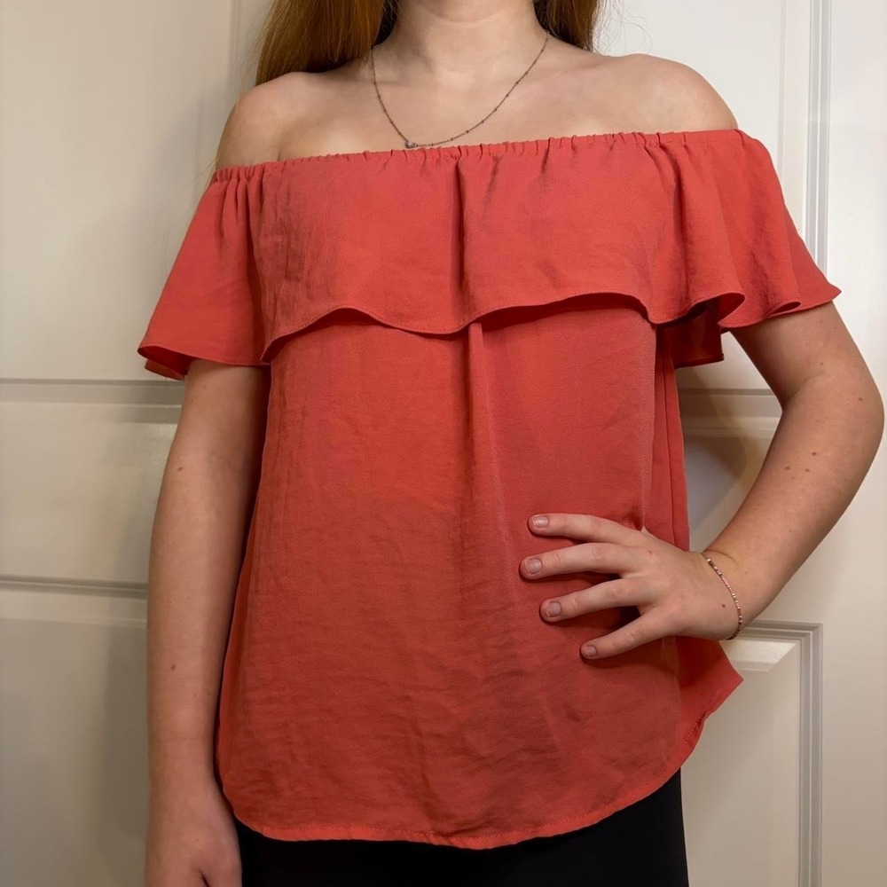 Maeve Anthropologie Off The Shoulder Ruffle Blouse Coral Pink XS